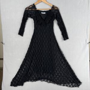 Carrie Me Couture Palm Beach Dress Womens Small Black Lace Fit Flare Maxi Formal
